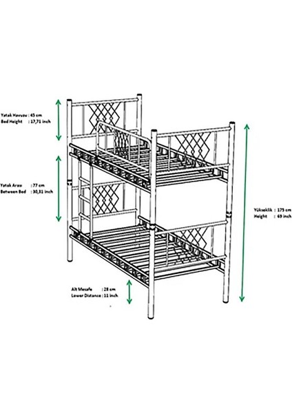 Meti̇s Genç Çocuk Yatak Odası Metal Ranza ve Karyola - Beyaz - 90 x 200 cm fiyatları