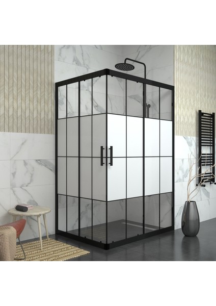 Black Ri̇gel 6mm Karolajlı Yarım Kumlama Dikdörtgen Duşakabin 90X110 cm