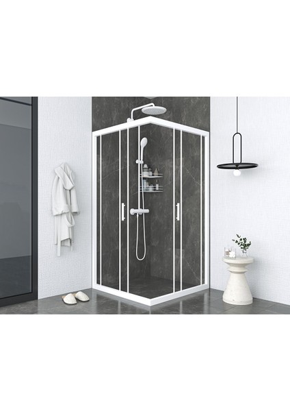 Iskit Duşakabin 90 x 90 Şeffaf Cam Kareköşe Girişli Kabin Beyaz Profil 6mm 90X90 cm fiyatları