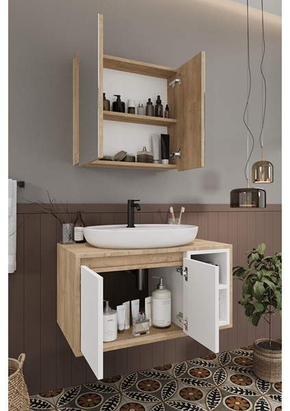 Lale Beyaz 80 cm %100 Mdf Lavabolu Banyo Dolabı + Aynalı Dolap fırsatları