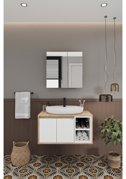 Lale Beyaz 80 cm %100 Mdf Lavabolu Banyo Dolabı + Aynalı Dolap indirimleri