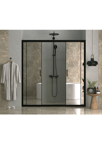 Iskit Duşakabin 165 cm 2 Sabit 2 Sürgü Iki Duvar Arası Aynalı Reflekte Cam Siyah Profil 6mm 165 cm fiyatları