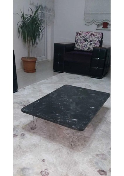 Ahşap Dikdörtgen Yer Sofrası-Hamur Açma Masası Siyah Mermer 70 x 120 cm
