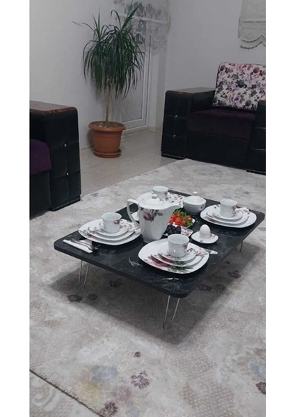 Ahşap Dikdörtgen Yer Sofrası-Hamur Açma Masası Siyah Mermer 70 x 120 cm fiyatları