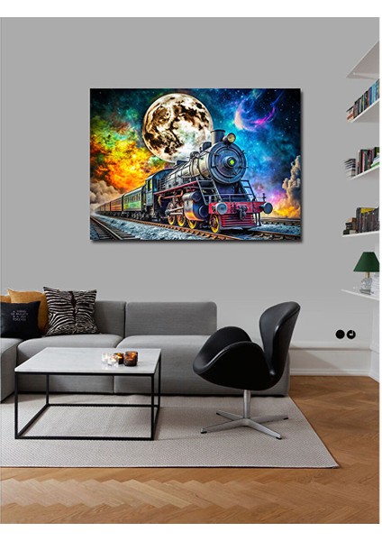 Kanvas Tablo Dolunay ve Buharlı Tren 70X100 cm modelleri