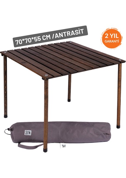 Ahşap Katlanır Kamp ve Piknik Masası Antrasit 70X70X55CM