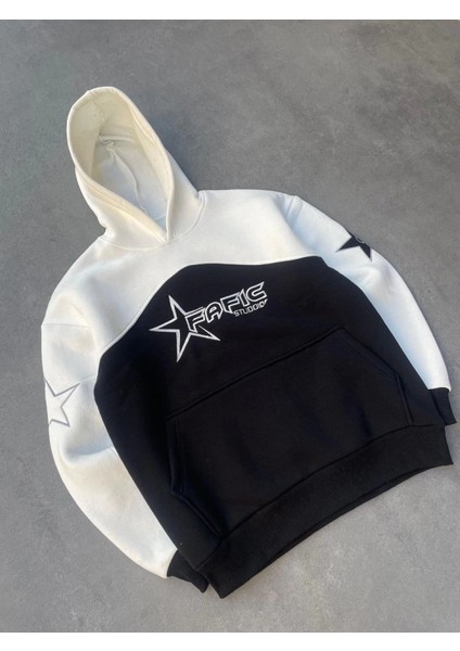 Parçalı Nakış Işlemelı Kapşonlu Sweatshirt - Beyaz fiyatları