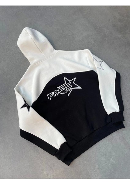 Parçalı Nakış Işlemelı Kapşonlu Sweatshirt - Beyaz fırsatları