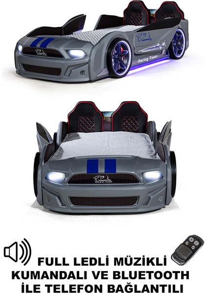Gri Arabalı Yatak Kapıları Açılan Mustang Full Ledli Kumandalı ve Müzikli