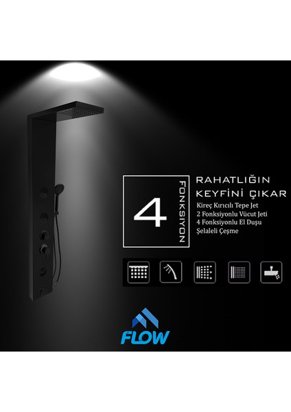 Venüs Siyah Premium Masajlı Duş Paneli - Dikey Jakuzi - Robot Duş - El Duşu - Lüx Duş indirimleri