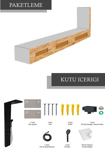 Venüs Siyah Premium Masajlı Duş Paneli - Dikey Jakuzi - Robot Duş - El Duşu - Lüx Duş