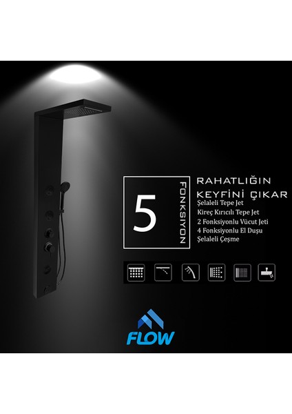 Venüs Siyah Premium Şelaleli Masajlı Duş Paneli - Dikey Jakuzi - Robot Duş - El Duşu fırsatları