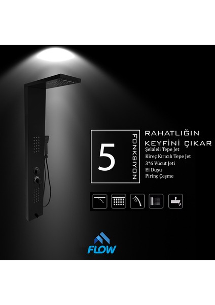 Victoria Siyah Premium Şelaleli Masajlı Duş Paneli - Dikey Jakuzi - Robot Duş - El Duşu fırsatları