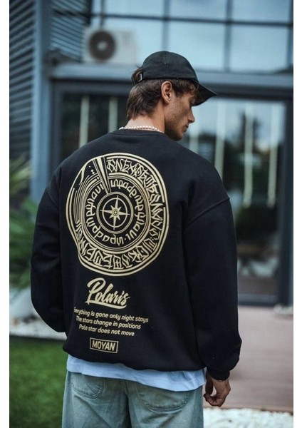 Kışlık Bisiklet Yaka Ön ve Arka Baskılı Sweatshirt - Siyah modelleri