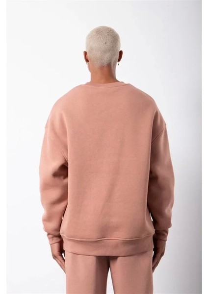 Unisex Biskilet Yaka Üç Iplik Sweatshirt - Pembe modelleri