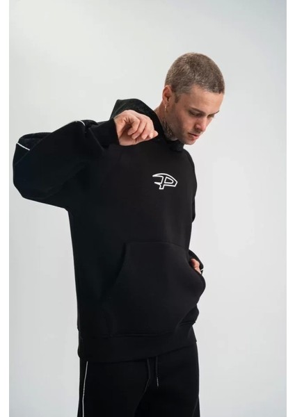 Polızeı Premium Kalite Unisex Kapşonlu Ara Biyeli Sweatshirt - Siyah fırsatları