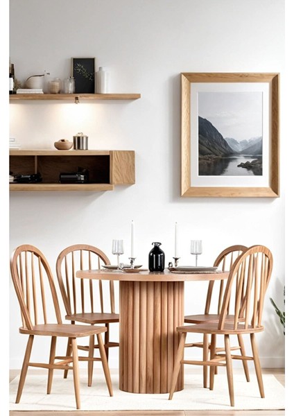 Monti Natural Ahşap Masa Sandalye Takımı 100X100