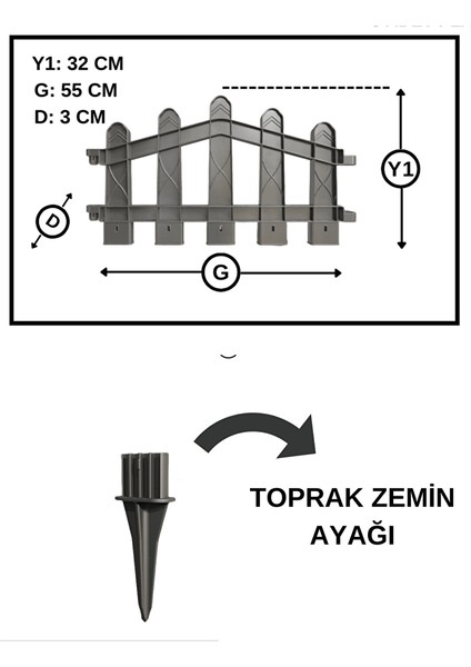 Dekoratif Plastik Bahçe ve Peyzaj Çiti 1 Adet Çit (Y: 32 cm / G: 55 Cm) Toprak Ayaklı - Beyaz fiyatları
