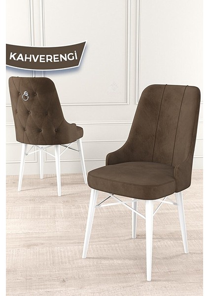 Taç Serisi, 80X132 Açılabilir Beyaz Mermer Desen Masa Takımı, 4 Sandalye Gümüş Halkalı ve 1 Bench Kahverengi indirimleri