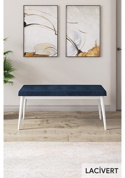 Taç Serisi, Beyaz Mutfak Masa Takımı 80X132 Açılabilir, 4 Sandalye Gümüş Halkalı 1 Bench Lacivert fırsatları