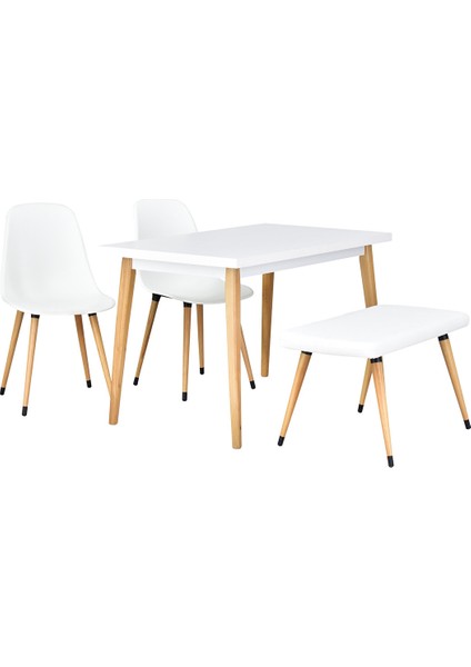 Vilinze Eames Sandalye-Bank Avanos Ahşap Mutfak Masası Takımı - 70X120 cm