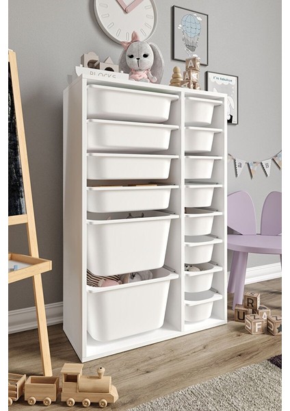 %100 Mdf - Large Duo 14 Sepetli Oyuncak Dolabı (LARGEDUO146SEPET-2B-4O-8K-BEYAZ) fiyatları