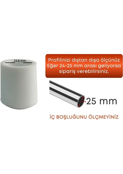 25 mm Pvc Sandalye Profil Ayak Pabucu Sessiz Yumuşak - Beyaz 4 Adet