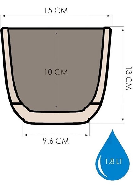 KRS-383 Dekoratif Plastik Mercan Kare Saksı 1.8 Litre No 3 Bej