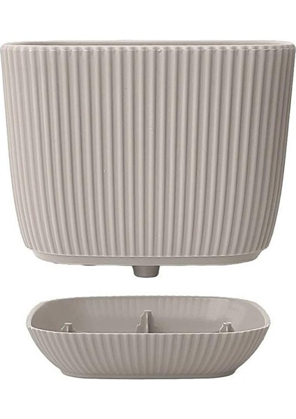 KRS-383 Dekoratif Plastik Mercan Kare Saksı 1.8 Litre No 3 Bej