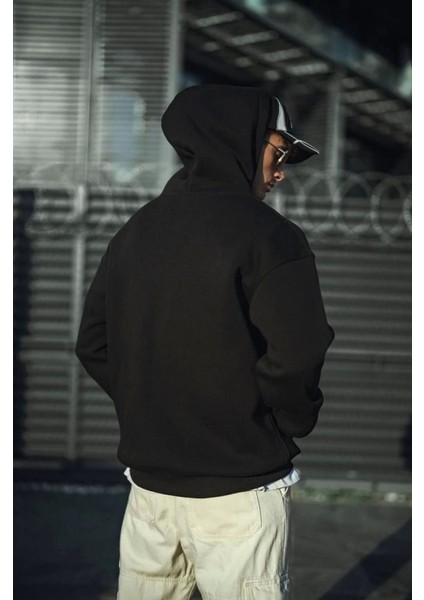 Üç Iplik Penye Kapşonlu Basic Sweatshirt - Siyah fiyatları