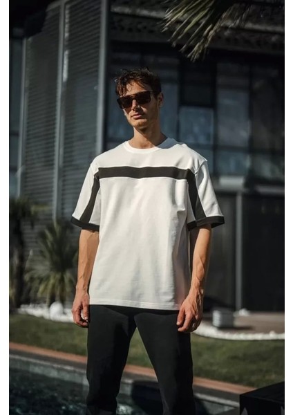 Unisex Yandan Fermuarlı Parçalı T-Shirt - Beyaz fiyatları