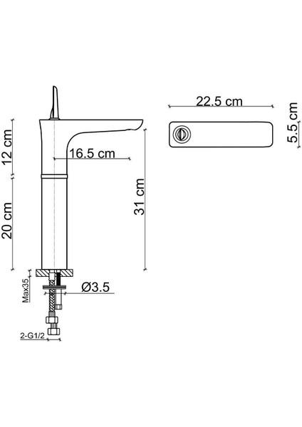 Yüksek Lavabo Bataryasi Mat Altin FK-5122