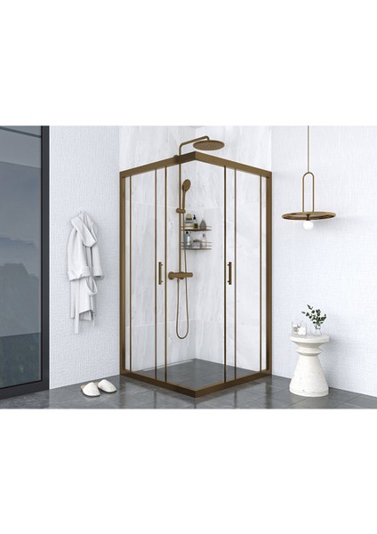 Iskit Duşakabin 90 x 90 Şeffaf Cam Kareköşe Girişli Kabin Bronz Profil 6mm 90X90 cm fiyatları