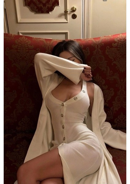 Kadın Kaşkorse Kumaş Düğme Detay Elbise (Hırkasız) fiyatları