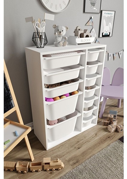 %100 Mdf - Medium Duo 12 Sepetli Oyuncak Dolabı (MEDIUMDUO12SEPET-2B-3O-7K-BEYAZ) fiyatları