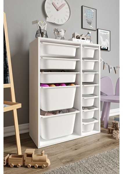%100 Mdf - Medium Duo 12 Sepetli Oyuncak Dolabı (MEDIUMDUO12SEPET-2B-3O-7K-BEYAZ) modelleri