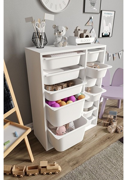 %100 Mdf - Medium Duo 12 Sepetli Oyuncak Dolabı (MEDIUMDUO12SEPET-2B-3O-7K-BEYAZ) fırsatları