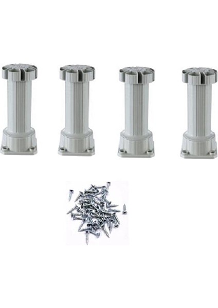 Ayarlı Mutfak Baza Ayağı Plastik Beyaz 8-9cm - 4 Adet Beyaz