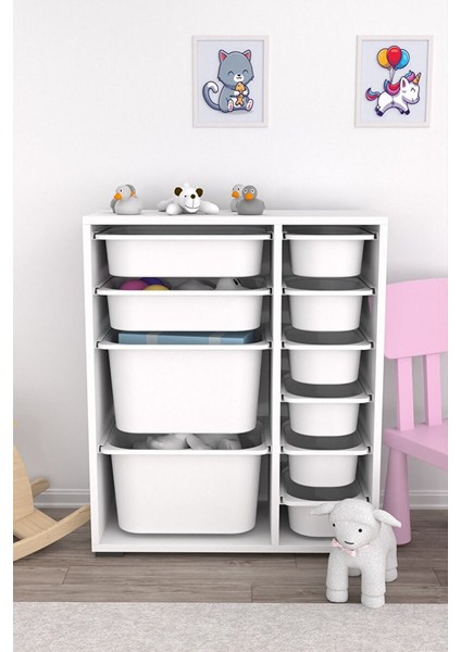 Zen 10 Sepetli Çok Amaçlı Oyuncak Dolabı Beyaz 2D2K6U