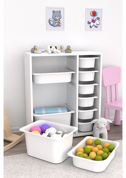 Zen 10 Sepetli Çok Amaçlı Oyuncak Dolabı Beyaz 2D2K6U modelleri
