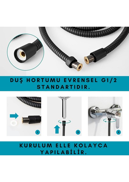 Banora Spiral Duş Başlığı Hortumu, Paslanmaz, Esnek, G1/2" Için Uygun Standart Bağlantı, 150 Cm, Siyah fiyatları