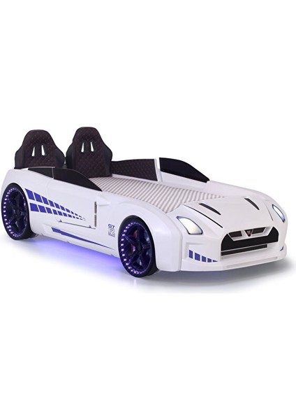 Beyaz Arabalı Yatak Kapıları Açılan Gtr Full Ledli Kumandalı ve Müzikli modelleri
