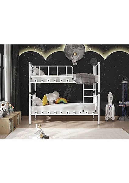 Zambak Genç Çocuk Yatak Odası Metal Ranza ve Karyola - Beyaz - 90 x 200 cm
