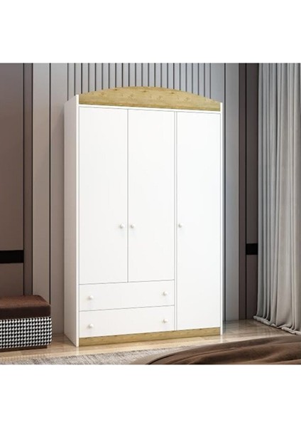 Üç Kapaklı 2 Çekmeceli Tamamı Mdf Lam Gardırop