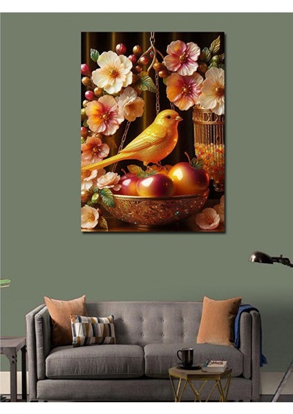 Kanvas Tablo Meyvelerin Üstündeki Kuş ve Çiçekler 70X100 cm