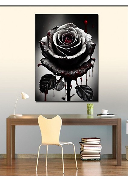 Kanvas Tablo Kanayan Siyah Gül 70X100 cm modelleri