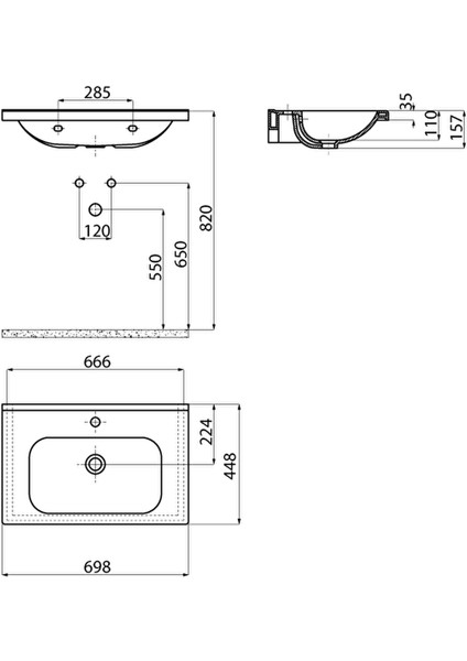 ID070 Ideal Etajerli ve Dolap Uyumlu Lavabo Beyaz