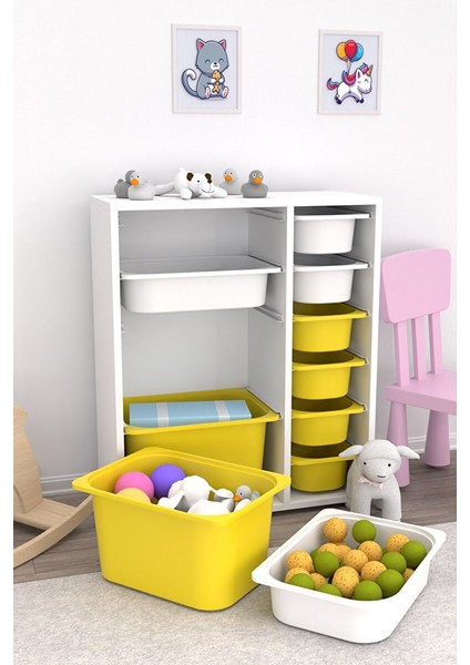 Zen 10 Sepetli Çok Amaçlı Oyuncak Dolabı Sarı Beyaz 2D2K6U fiyatları