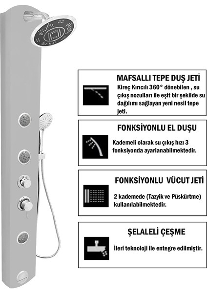 Stella Silver Gri Masajlı Duş Paneli - Dikey Jakuzi - Robot Duş - El Duşu - Lüx Duş fiyatları