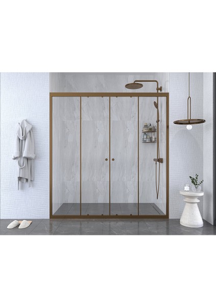 Iskit Duşakabin 197 cm 2 Sabit 2 Sürgü Iki Duvar Arası Bronz Profil 6mm Şeffaf Kabin 197 cm